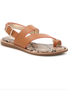 Crown Vintage Tan Strappy Sandals with Snake-Print Footbed